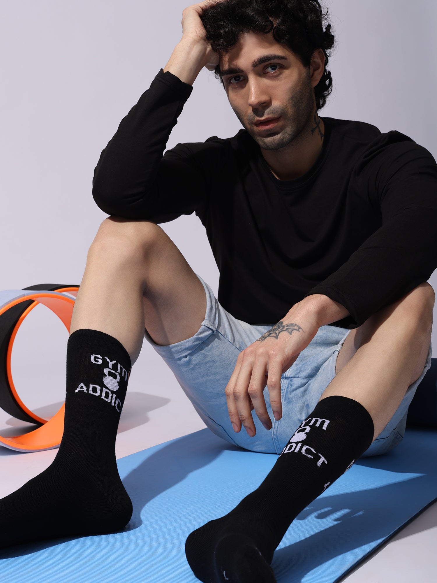 Gym Addict Athletic Crew Socks, Cotton, Black, Unisex