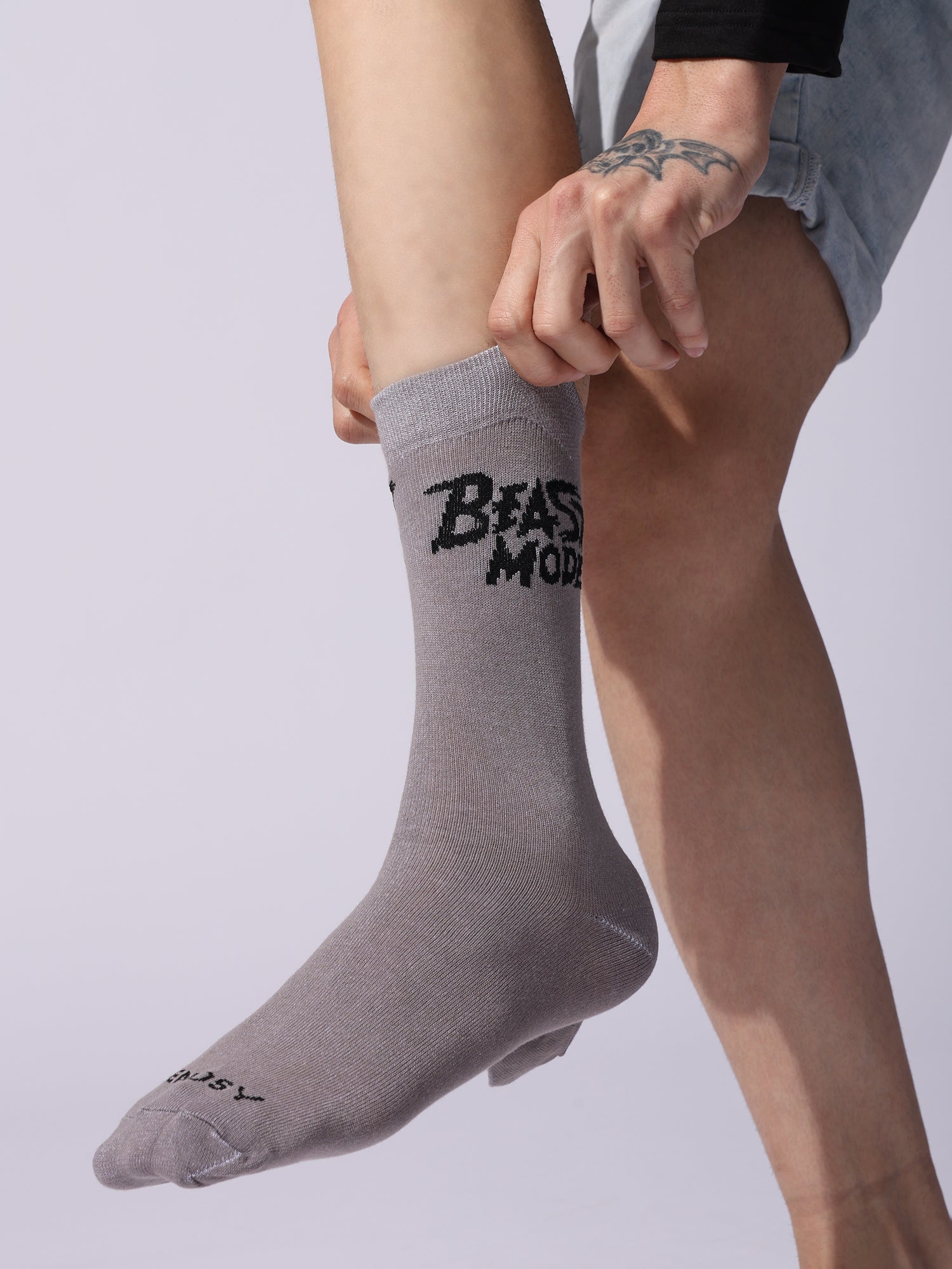 Cotton Beast Mode Sports Socks, Athletic Crew Socks, Pack of 4 (Black, White, Navy, Grey)