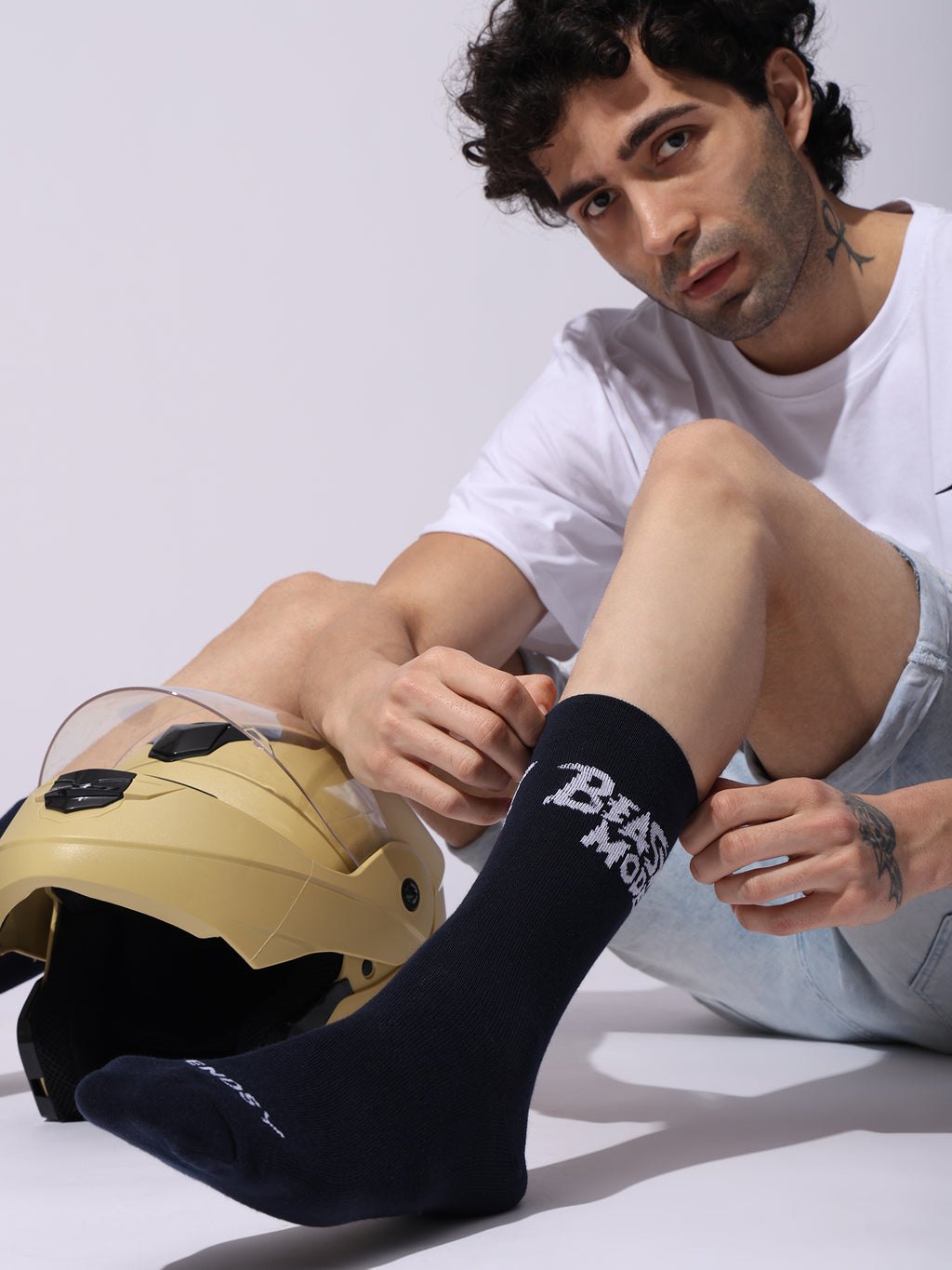 Cotton Beast Mode Sports Socks, Athletic Crew Socks, Pack of 4 (Black, White, Navy, Grey)