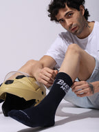 Cotton Beast Mode Sports Socks, Athletic Crew Socks, Pack of 4 (Black, White, Navy, Grey)
