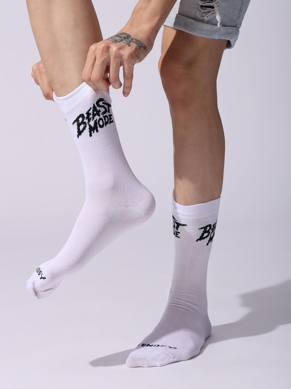 Cotton Beast Mode Sports Socks, Athletic Crew Socks, Pack of 4 (Black, White, Navy, Grey)