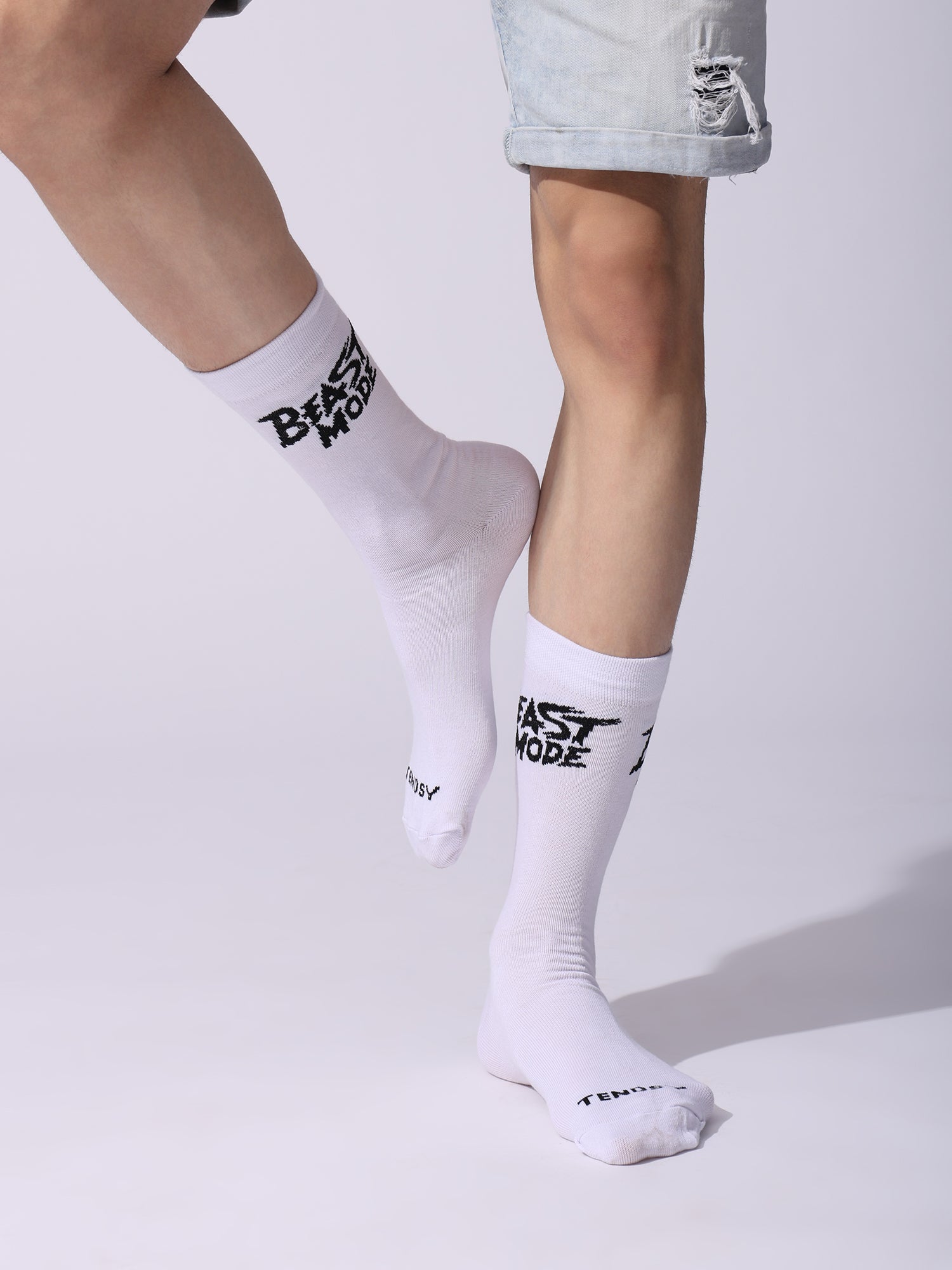 Cotton Beast Mode Sports Socks, Athletic Crew Socks, Pack of 4 (Black, White, Navy, Grey)