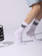 Cotton Beast Mode Sports Socks, Athletic Crew Socks, Pack of 4 (Black, White, Navy, Grey)
