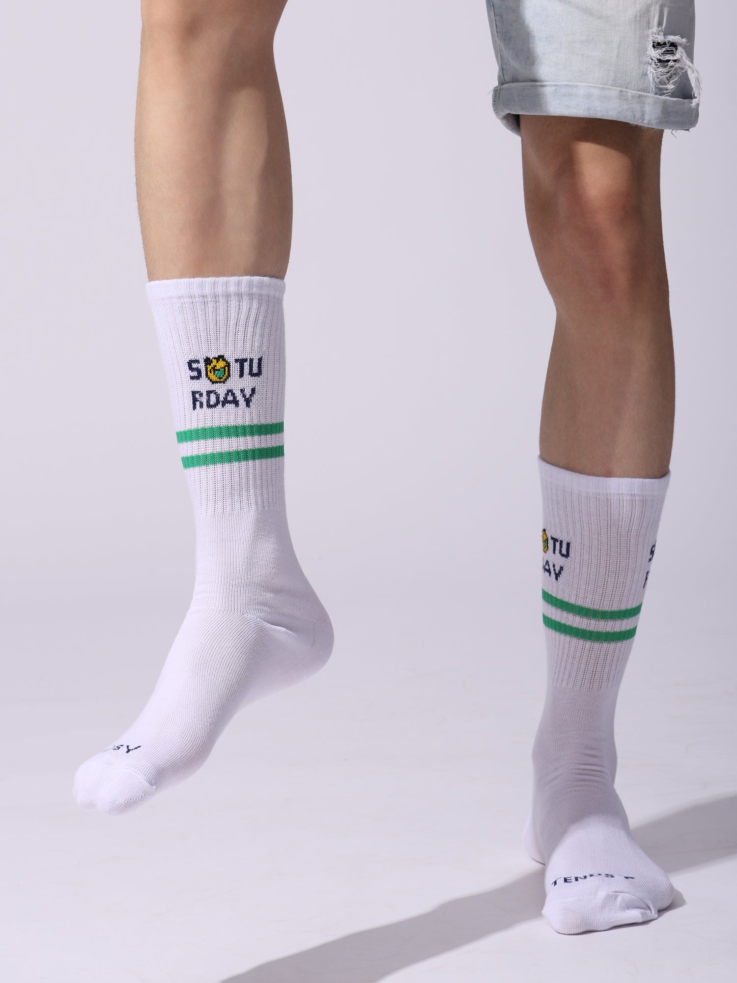 Days of the Week Socks, White Cotton Mid Calf/Crew Socks, Emoji Design, 7 Pairs Set