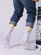 Days of the Week Socks, White Cotton Mid Calf/Crew Socks, Emoji Design, 7 Pairs Set