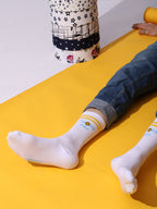 Days of the Week Socks, White Cotton Mid Calf/Crew Socks, Emoji Design, 7 Pairs Set