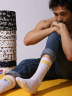 Days of the Week Socks, White Cotton Mid Calf/Crew Socks, Emoji Design, 7 Pairs Set