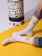 Days of the Week Socks, White Cotton Mid Calf/Crew Socks, Emoji Design, 7 Pairs Set