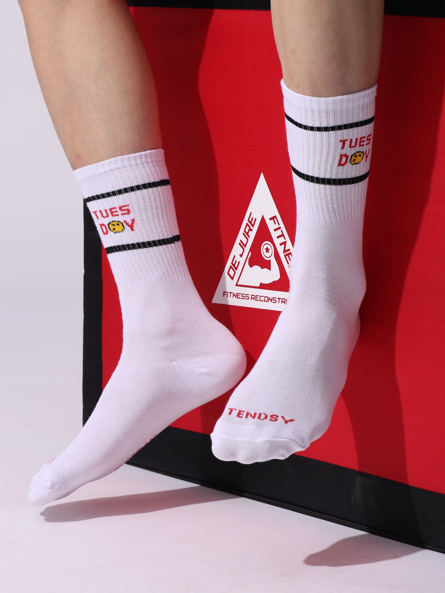 Days of the Week Socks, White Cotton Mid Calf/Crew Socks, Emoji Design, 7 Pairs Set