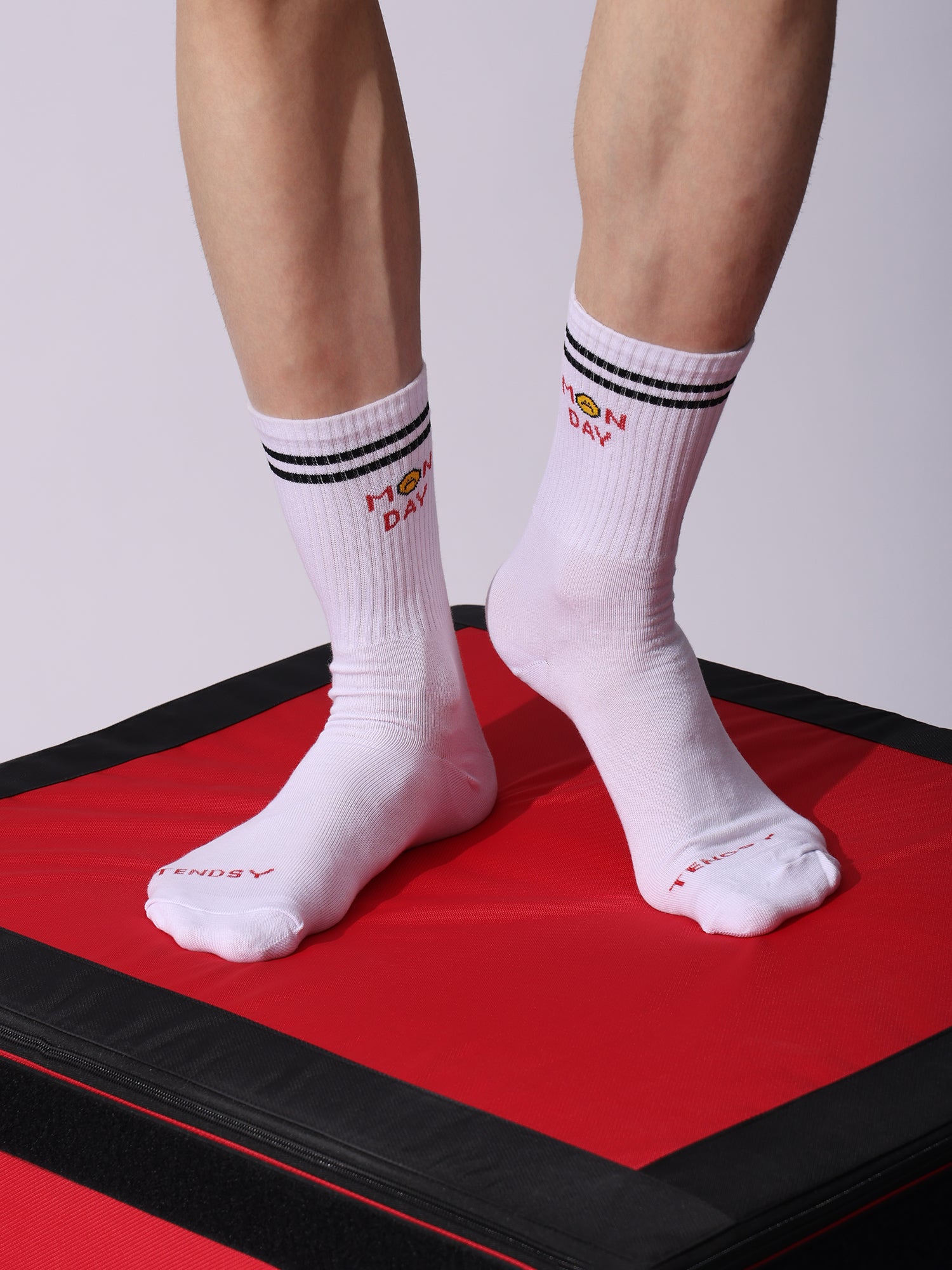 Days of the Week Socks, White Cotton Mid Calf/Crew Socks, Emoji Design, 7 Pairs Set