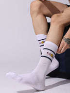 Days of the Week Socks, White Cotton Mid Calf/Crew Socks, Emoji Design, 7 Pairs Set