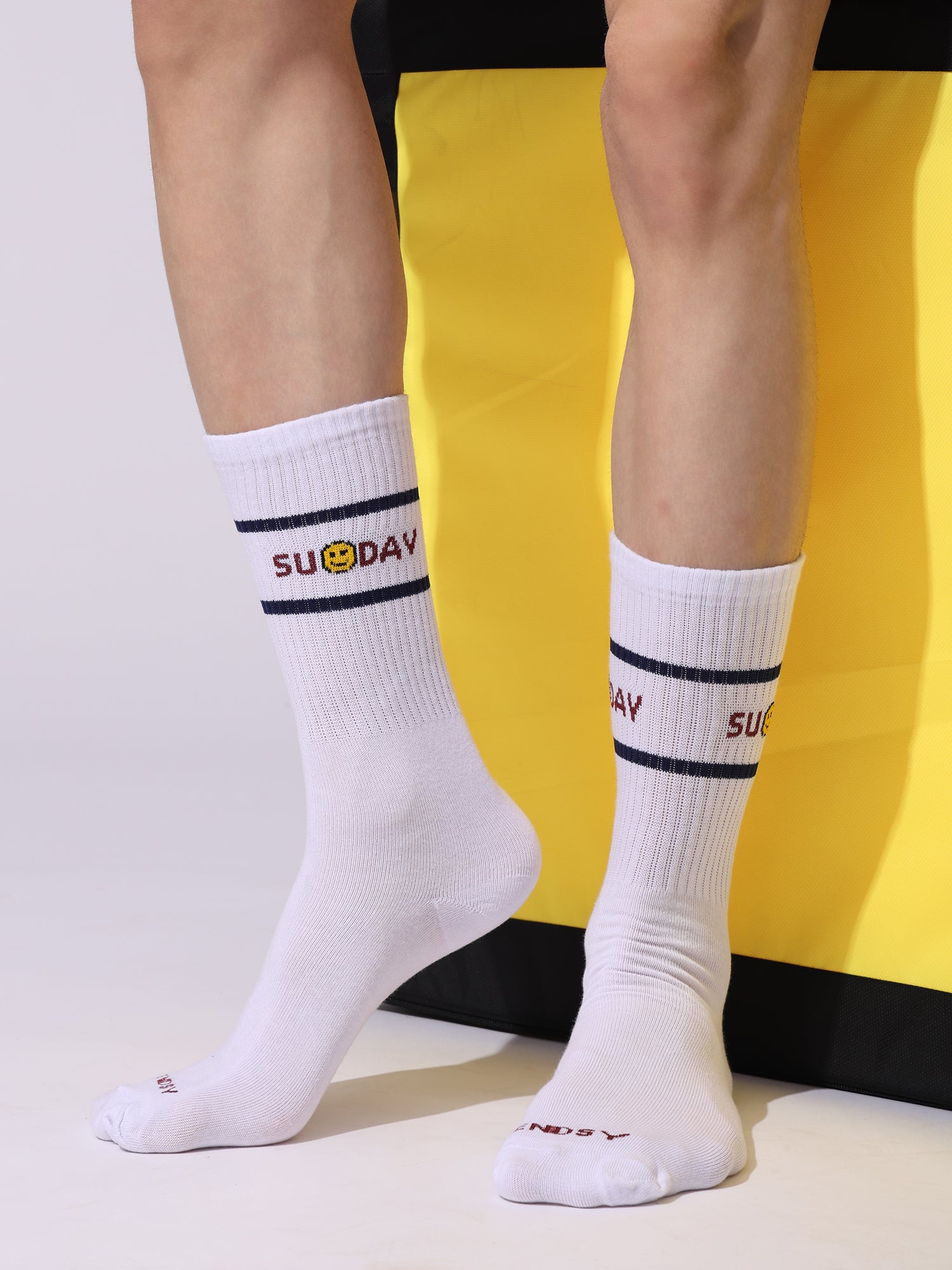 Days of the Week Socks, White Cotton Mid Calf/Crew Socks, Emoji Design, 7 Pairs Set