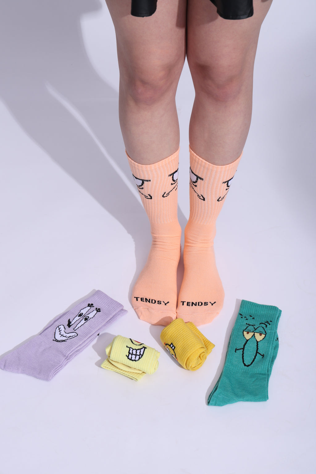 Funny Face Crew Socks, 5 Pairs, Pastel Colours, Comic Expression Design