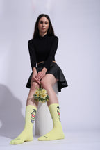 Funny Face Crew Socks, 5 Pairs, Pastel Colours, Comic Expression Design
