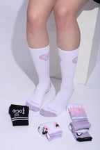 Heart Pattern Crew Socks, Cotton, Pack of 5, Black, White and Purple