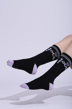 Heart Pattern Crew Socks, Cotton, Pack of 5, Black, White and Purple