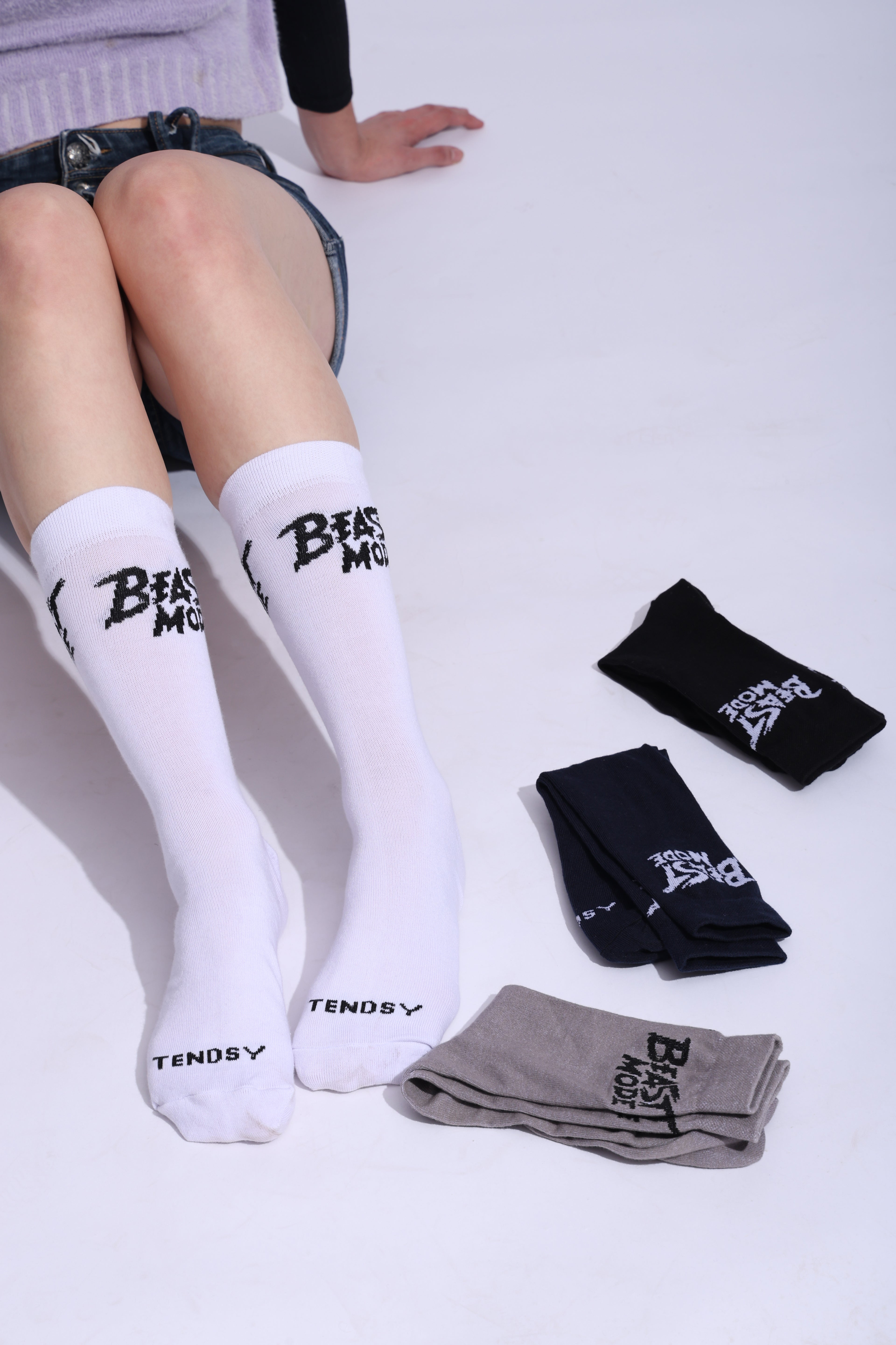 Cotton Beast Mode Sports Socks, Athletic Crew Socks, Pack of 4 (Black, White, Navy, Grey)