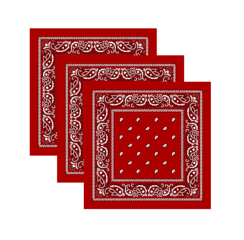 TENDSY Cotton Paisley Bandanas | Traditional Print | Red Black White | 100% Cotton | Handkerchief for Men & Women | Scarf for Head, Neck, Hair | Combo Pack of 3