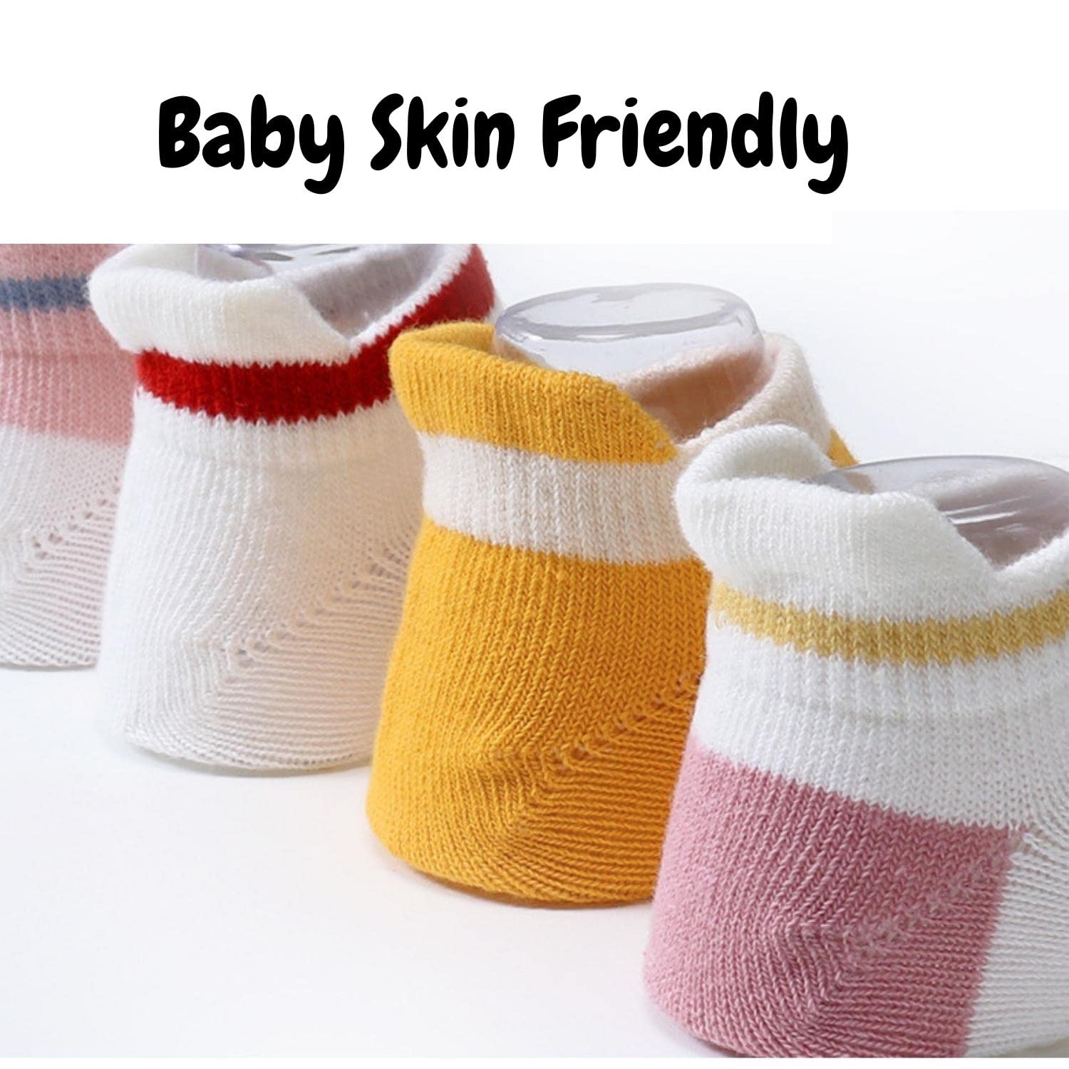 TENDSY Baby Boy's And Girl's Cotton Anti Slip Grip Socks (Pack of 5 Pairs,  Multicolor, 3 Months to 6 Months)