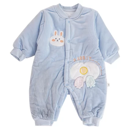 light blue baby jumpsuit with snap buttons and rabbit design - quality, comfortable, style