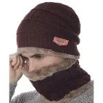 a man wearing brown winter beanie hat and woolen scarf from TENDSY