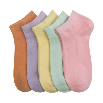 5 pairs of pastel color ankle socks in orange, purple, yellow, green, and pink - quality, comfortable, style