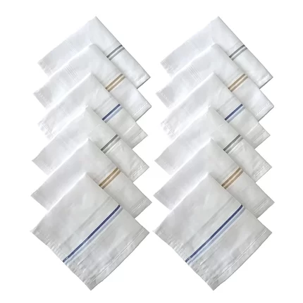 a pack of 12 white men's premium white striped handkerchief