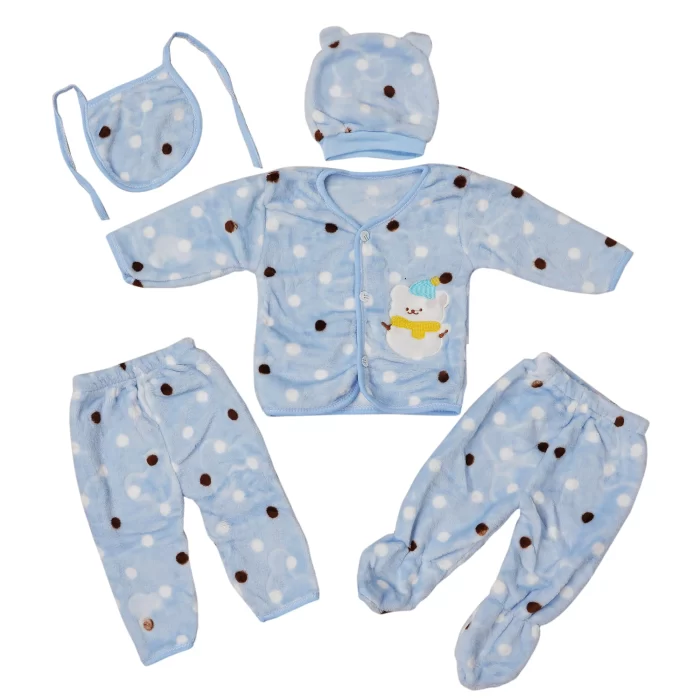 blue 5 piece baby suit set with polka dots quality, comfortable, style, mission