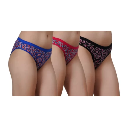 3 pairs of cotton antibacterial hipster panties featuring elegant floral designs in a variety of colors.