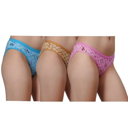 3 pairs of cotton antibacterial hipster panties featuring elegant prints in a variety of colors