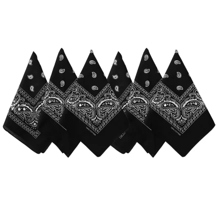 TENDSY paisley bandana design with intricate white motifs on a black. Quality, comfortable, style, mission.