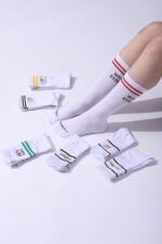 Days of the Week Socks, White Cotton Mid Calf/Crew Socks, Emoji Design, 7 Pairs Set - Image 2