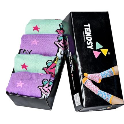 Crew Socks with Unicorn Print, Purple and Mint Green (Set 4 Pairs)