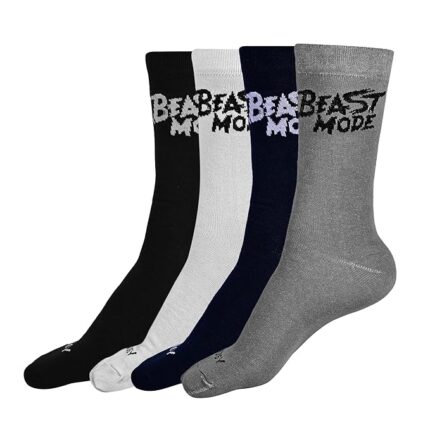 Cotton Beast Mode Sports Socks, Athletic Crew Socks, Pack of 4 (Black, White, Navy, Grey)